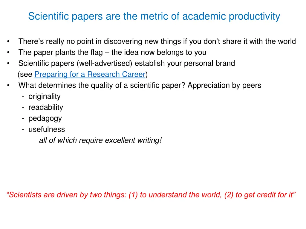 scientific papers are the metric of academic