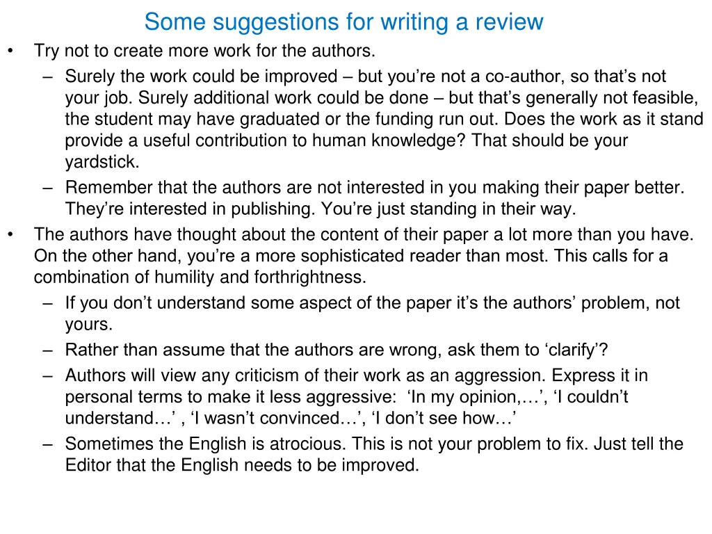 some suggestions for writing a review