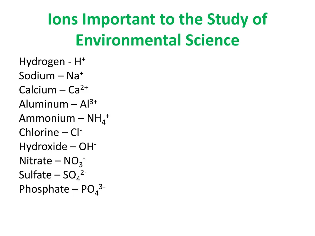 ions important to the study of environmental