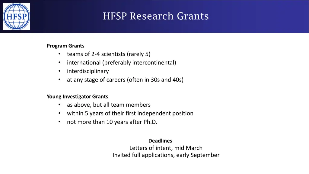 hfsp research grants