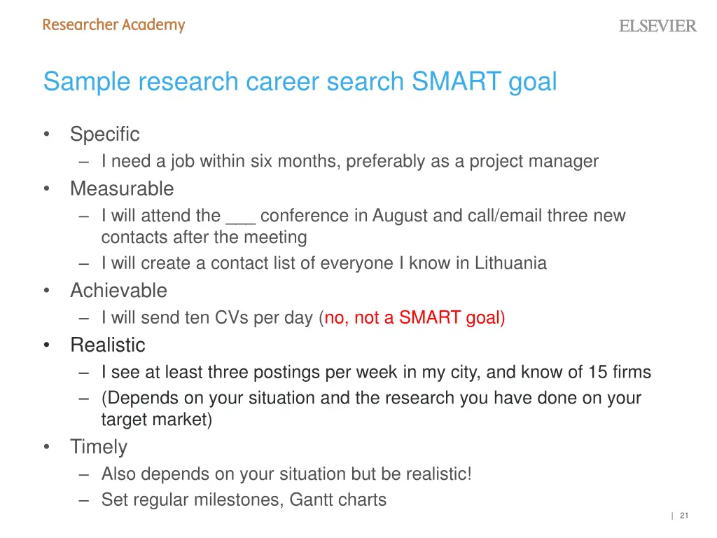 sample research career search smart goal