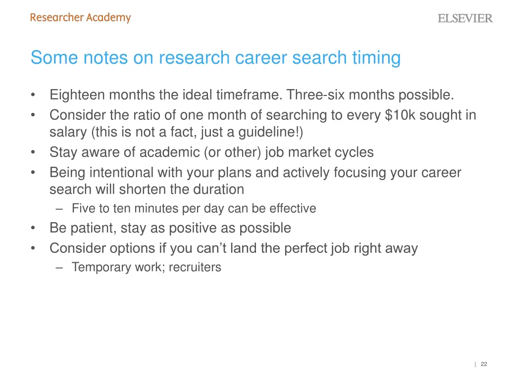 some notes on research career search timing