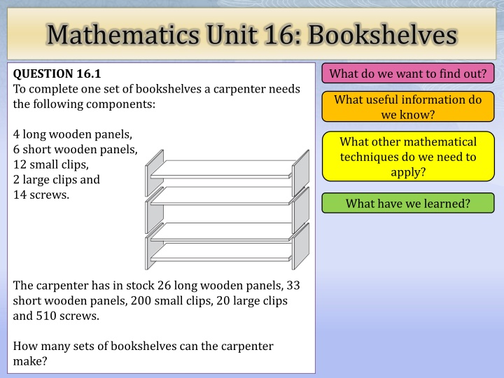 mathematics unit 16 bookshelves