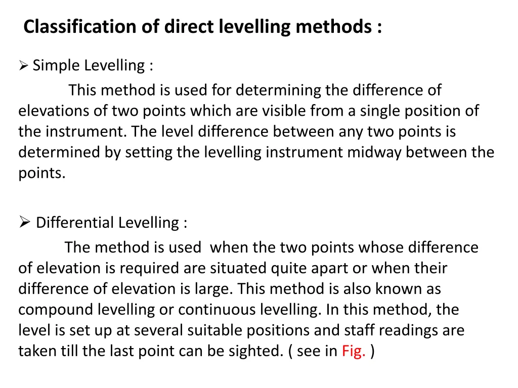 classification of direct levelling methods