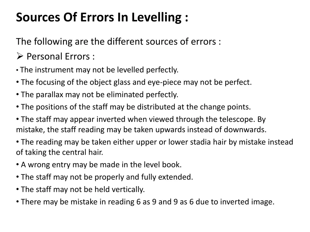 sources of errors in levelling