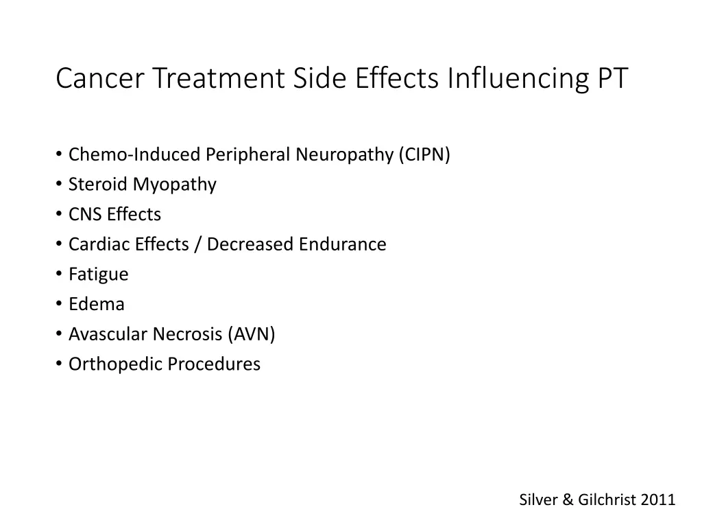 cancer treatment side effects influencing pt