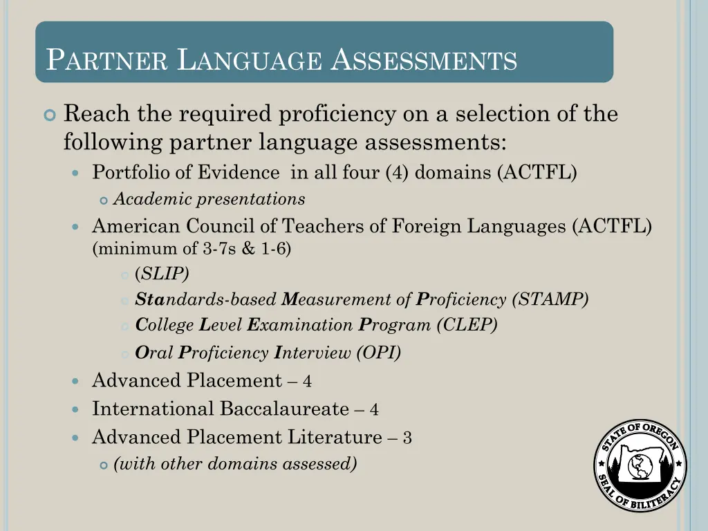 p artner l anguage a ssessments