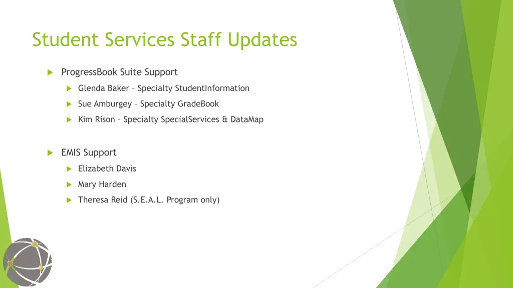 student services staff updates