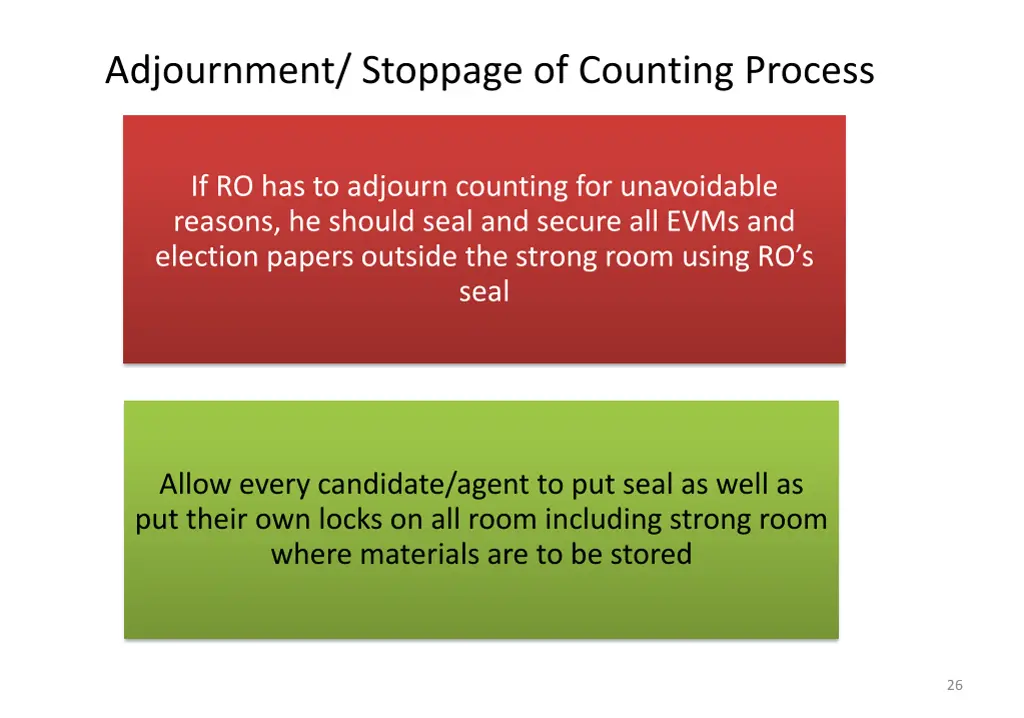 adjournment stoppage of counting process