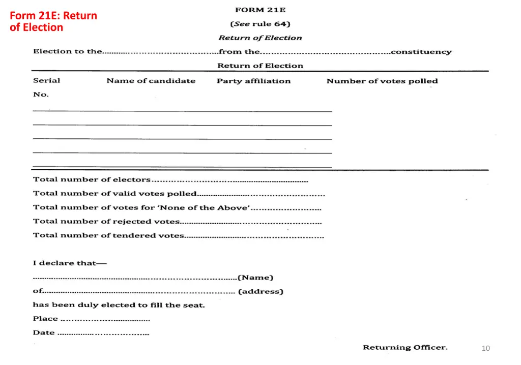 form 21e return of election