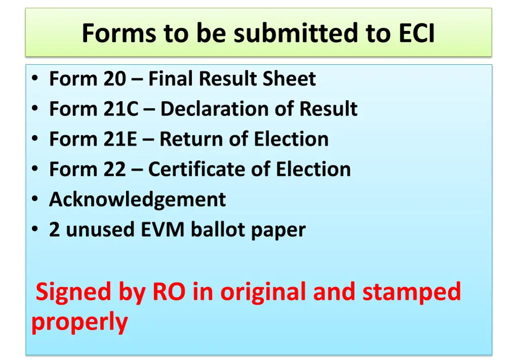 forms to be submitted to eci