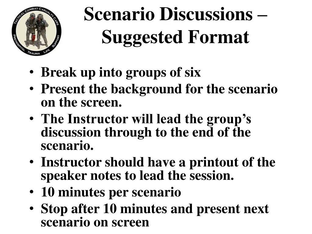 scenario discussions suggested format