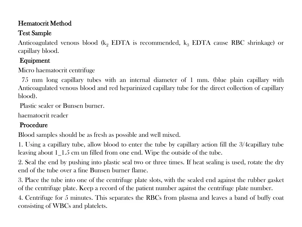 hematocrit hematocrit method test test sample