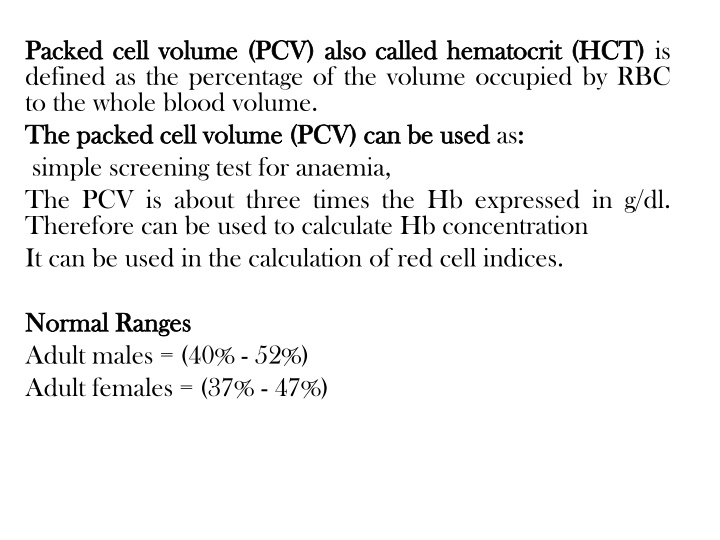 packed packed cell defined as the percentage