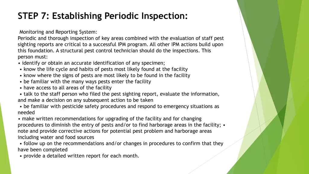 step 7 establishing periodic inspection