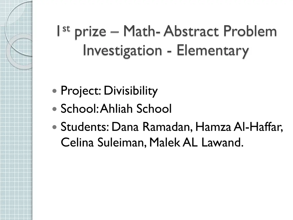 1 st prize math abstract problem investigation 1