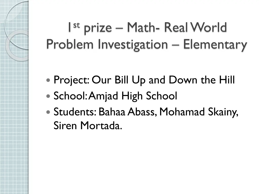 1 st prize math real world problem investigation