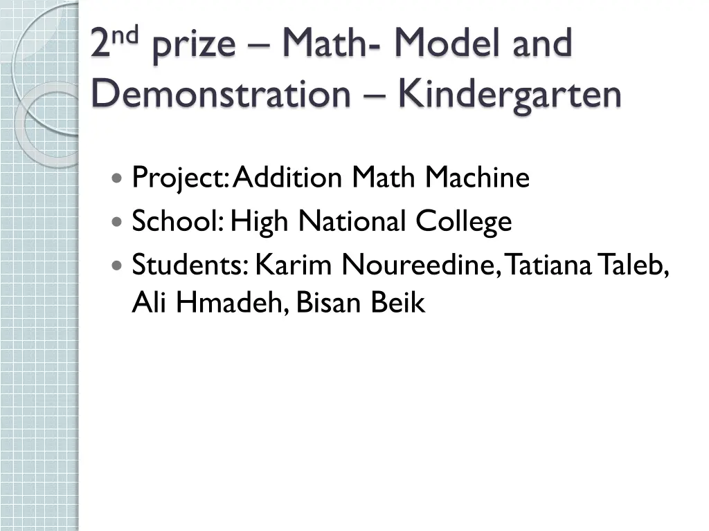 2 nd prize math model and demonstration