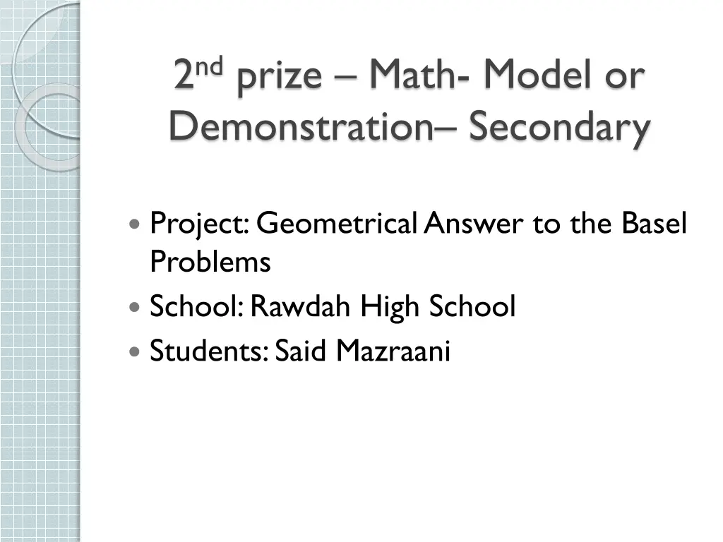 2 nd prize math model or demonstration secondary