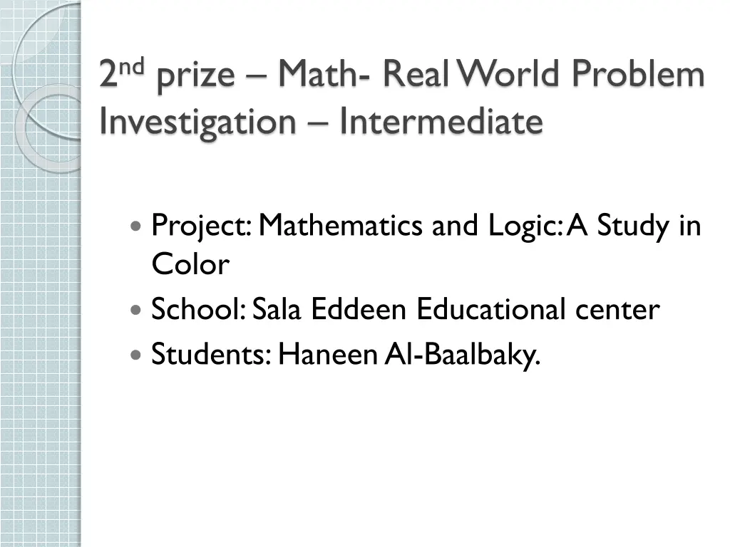 2 nd prize math real world problem investigation 1