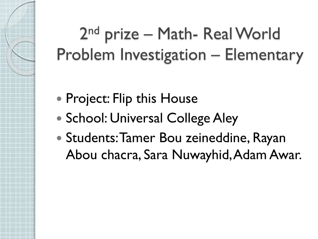 2 nd prize math real world problem investigation