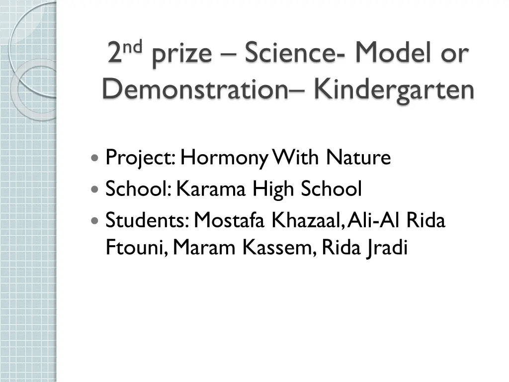 2 nd prize science model or demonstration