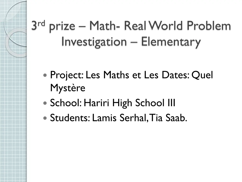 3 rd prize math real world problem investigation