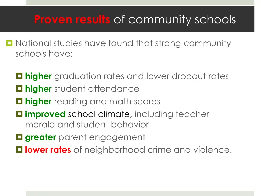 proven results of community schools