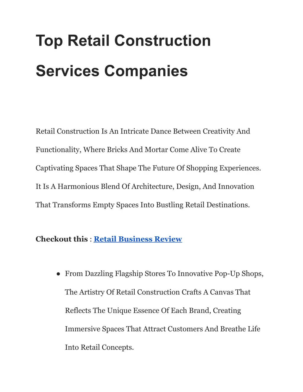 top retail construction