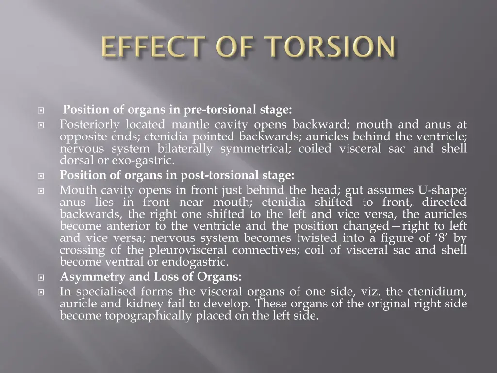 position of organs in pre torsional stage