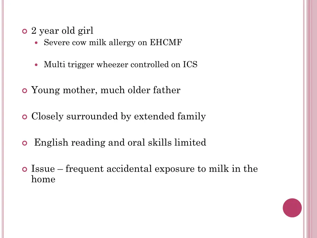 2 year old girl severe cow milk allergy on ehcmf