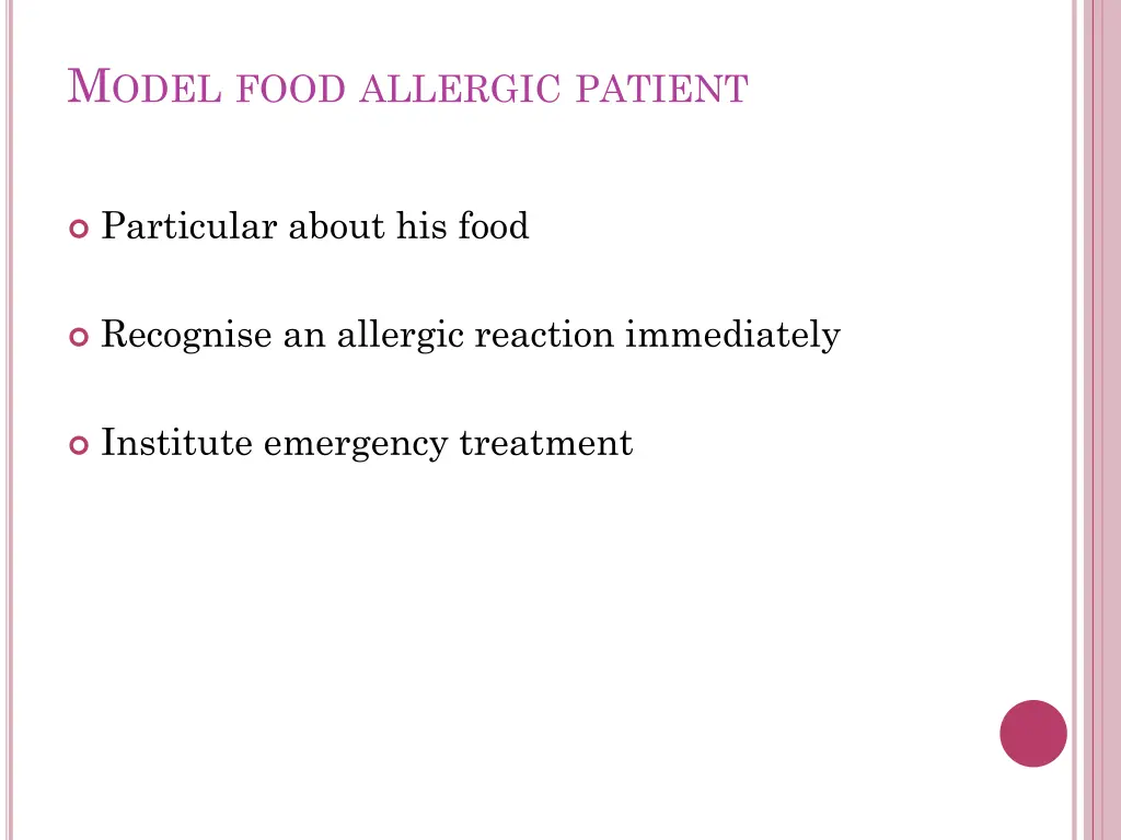 m odel food allergic patient