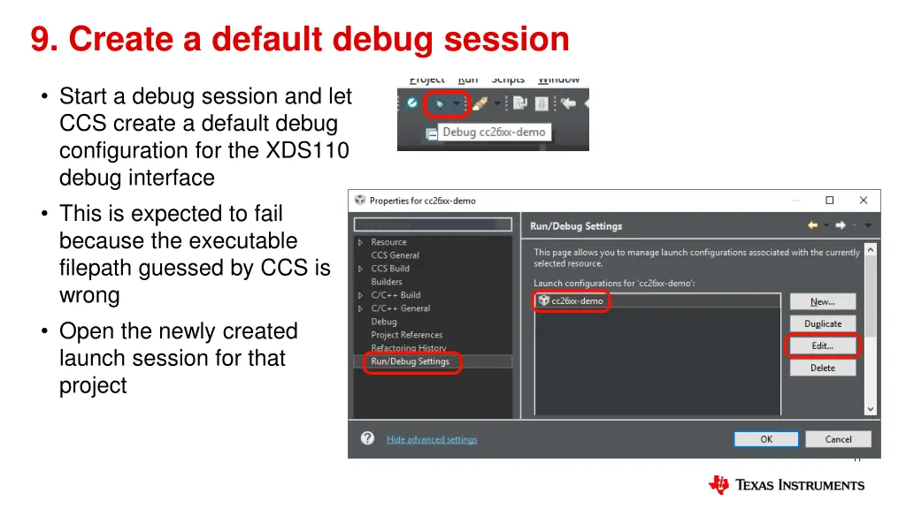 9 create a default debug session