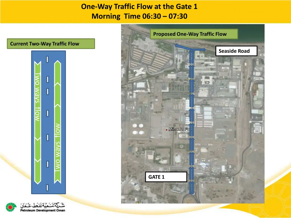 one way traffic flow at the gate 1 morning time