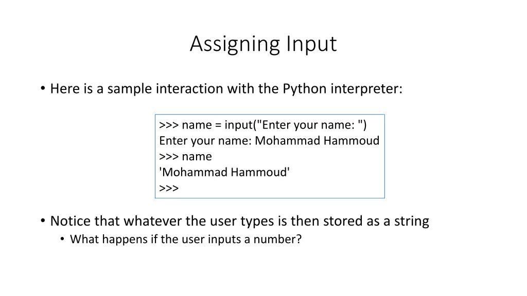 assigning input 1