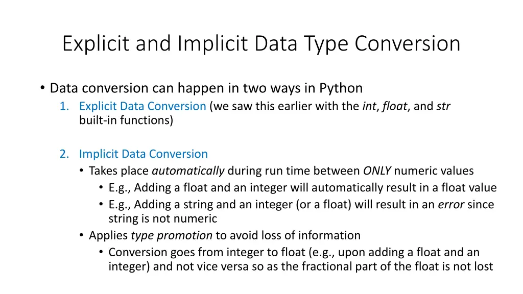 explicit and implicit data type conversion