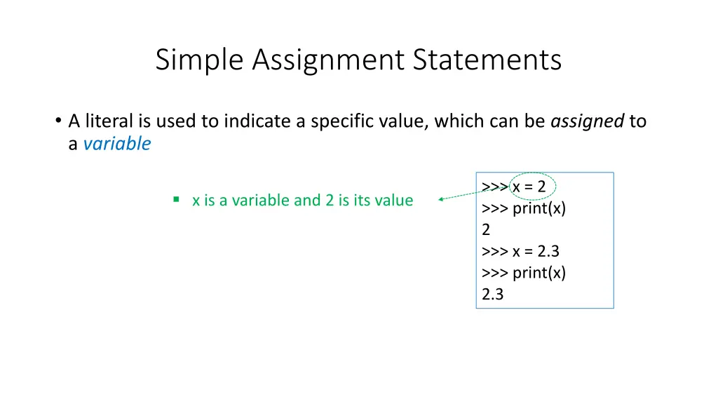 simple assignment statements