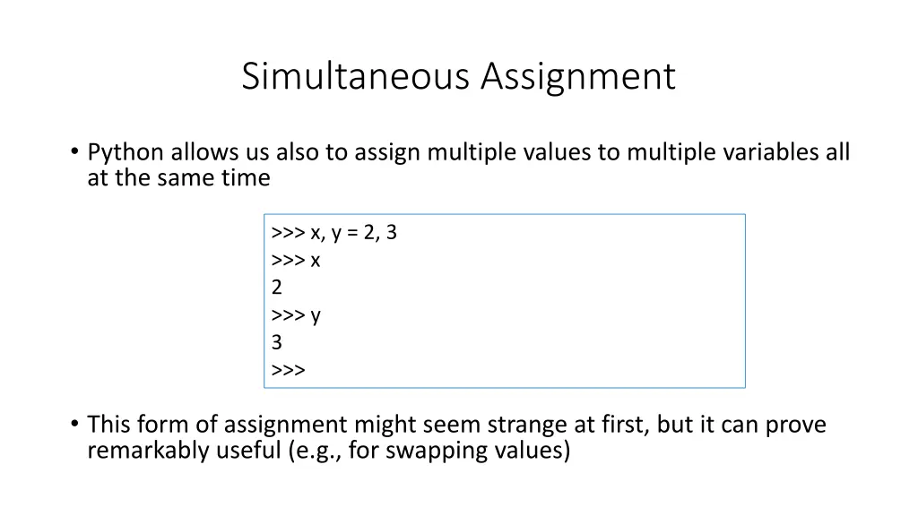 simultaneous assignment