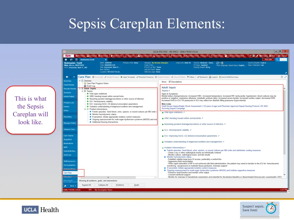 sepsis careplan elements