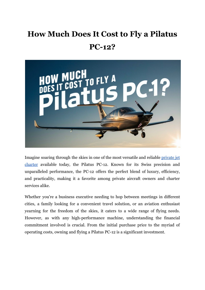 how much does it cost to fly a pilatus