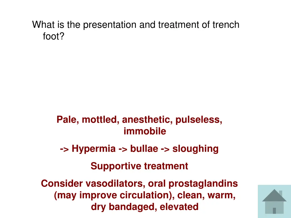 what is the presentation and treatment of trench