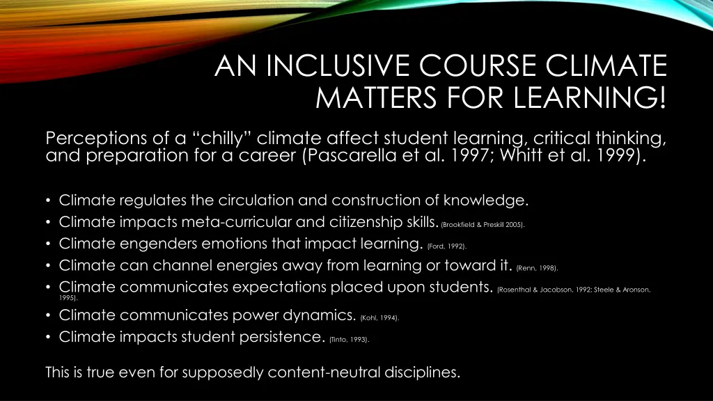 an inclusive course climate matters for learning