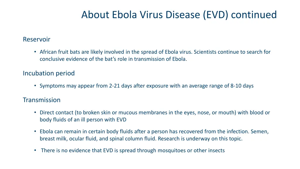 about ebola virus disease evd continued