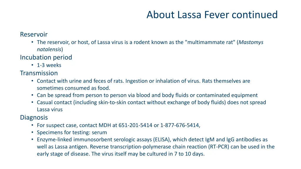 about lassa fever continued