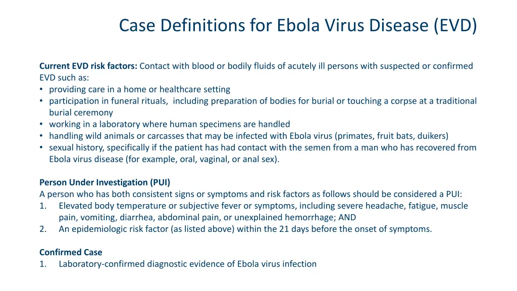 case definitions for ebola virus disease evd