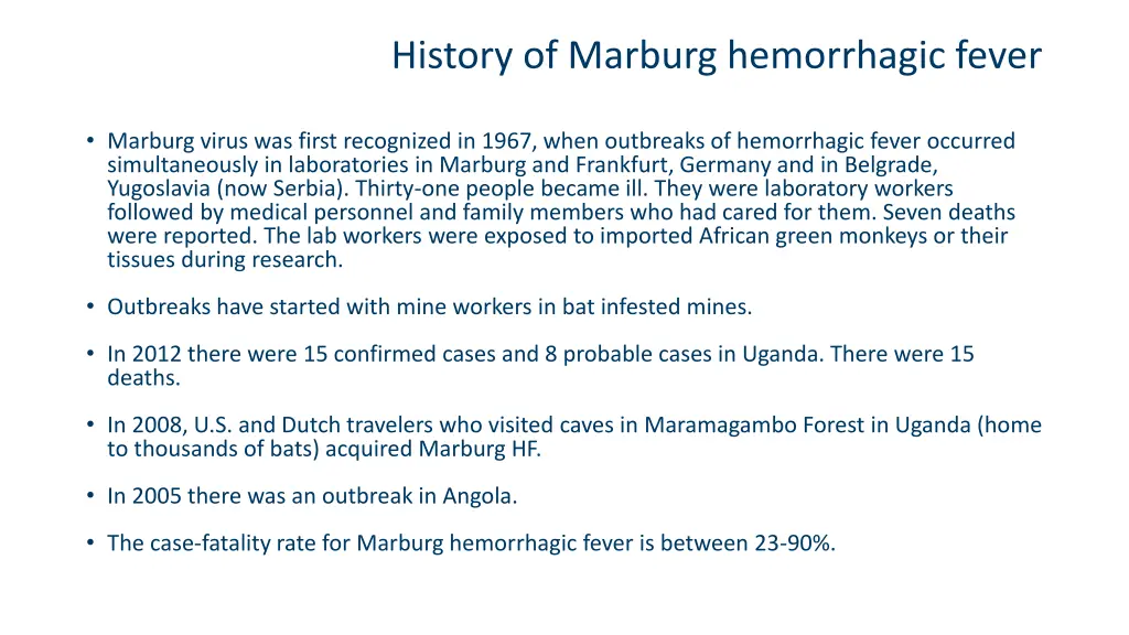 history of marburg hemorrhagic fever