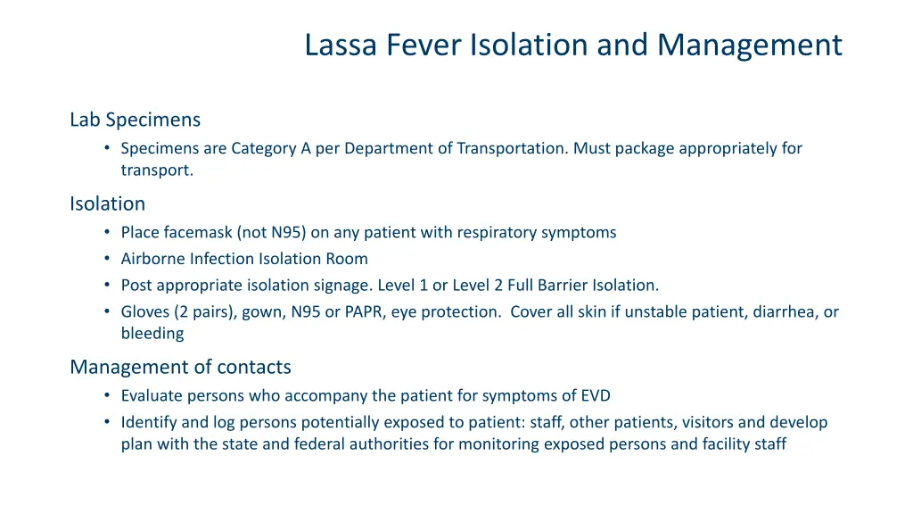 lassa fever isolation and management