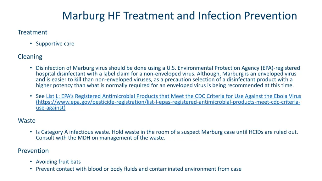 marburg hf treatment and infection prevention