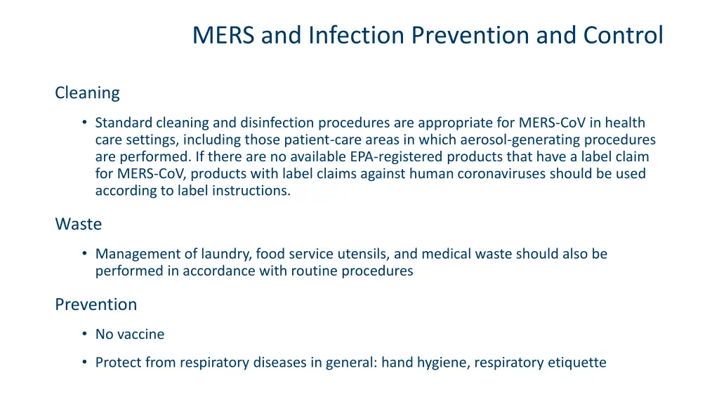 mers and infection prevention and control