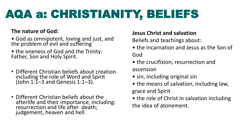 aqa a christianity beliefs aqa a christianity